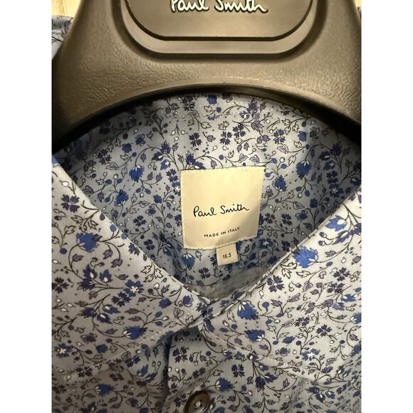 Paul Smith NWT $295 Dress Shirt Size 16.5 Blue Floral Print Made In Italy - Picture 2 of 7